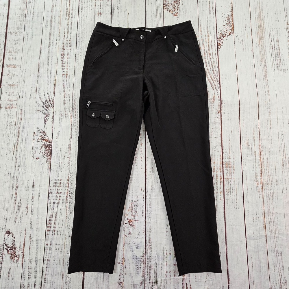 Jamie Sadock Elegante Ankle Pants 10 Black Stretch Slim Leg Cargo Zip Golf
